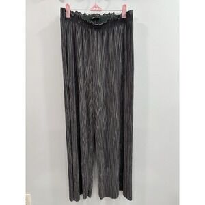 ZARA Women's Pleated Wide Leg Pants Gray Crinkle High Rise Stretch Waist Size L